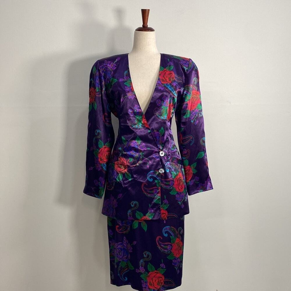 Vtg Stunning Skirt Set Art to Wear Romantic psychedelic Paisley Rose Art